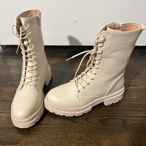 White Zip/Lace Up Ankle Boots